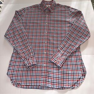 Men's Red and Blue Check Button-Down Shirt